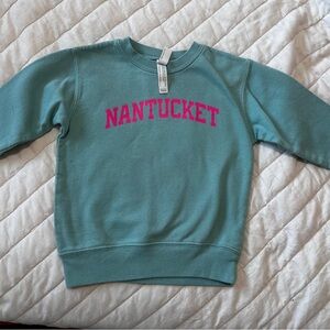 Kids Nantucket Crew Sweatshirt - Teal with Pink Logo